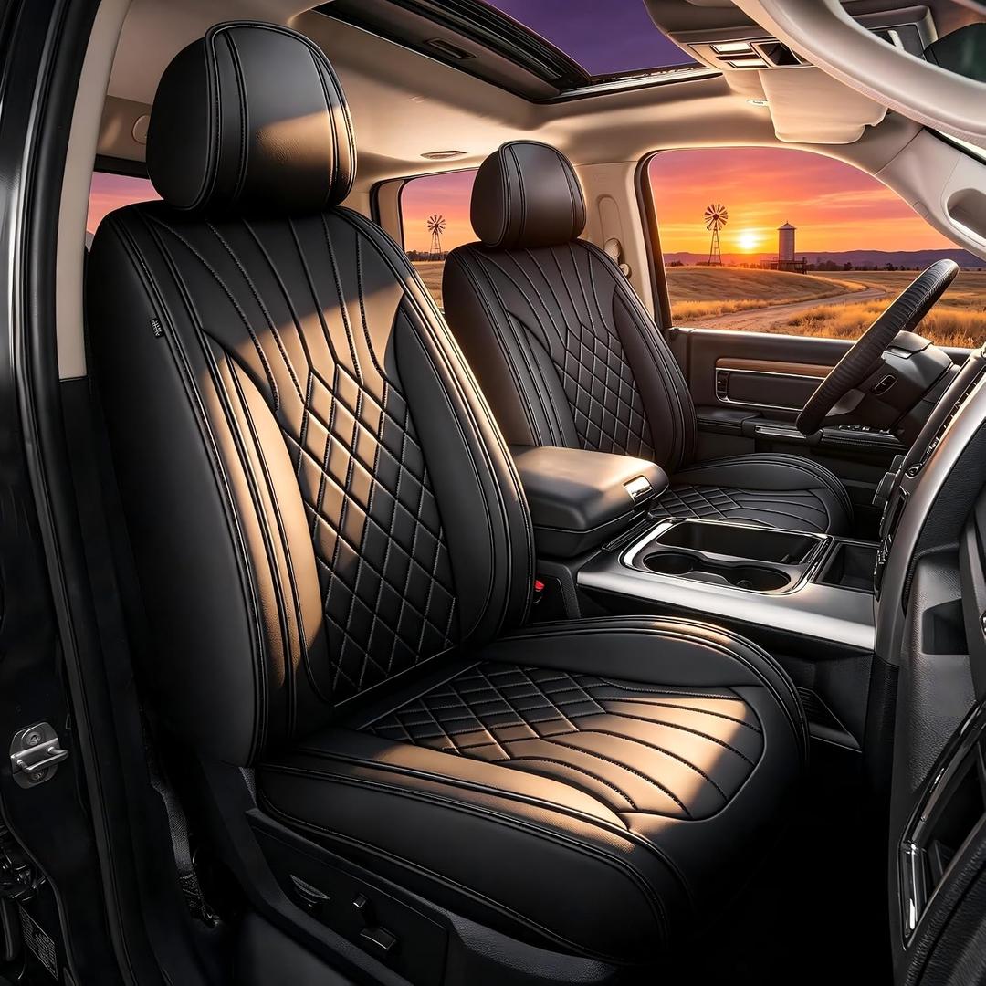 for 2026 Dodge RAM 1500 Seat Covers 2012-2026 RAM 2500 3500 | Premium Handmade Leather Waterproof Fits Not Only Crew Quad Cab Classic Bighorn Longhorn Laramie Tradesman, Flat Bench