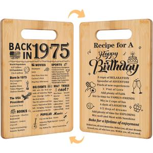 50th Birthday Gifts for Women Men,Back In 1975&Recipe for A Happy Birthday Double sided Cutting Board present for Her Him,50th Bday gift ideas,cool presents for 50 year old woman