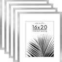 Americanflat 16x20 Picture Frame with Polished Plexiglass - Set of 5 - Use as 11x14 Frame with Mat or Display 16x20 Photo Without Mat - Galleria Collection - Picture Frames for Wall Display - Silver