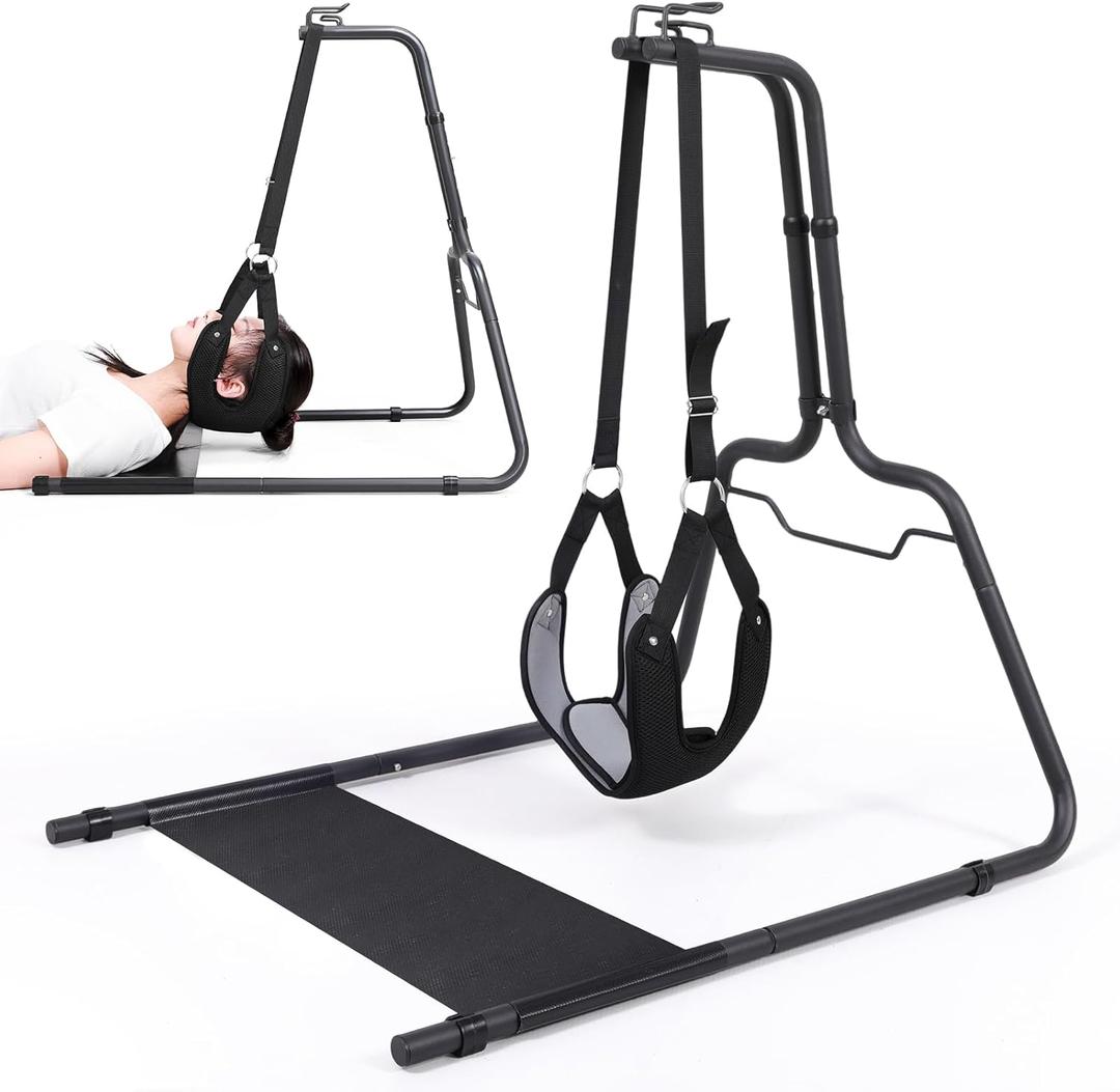 Neck Stretcher Hammock with Stand for Neck Decompression, Cervical Traction Device Stand Steel Heavy Duty, Neck Decompressor Neck Stretching Strap with Stand or Frame for Neck Tension Relief