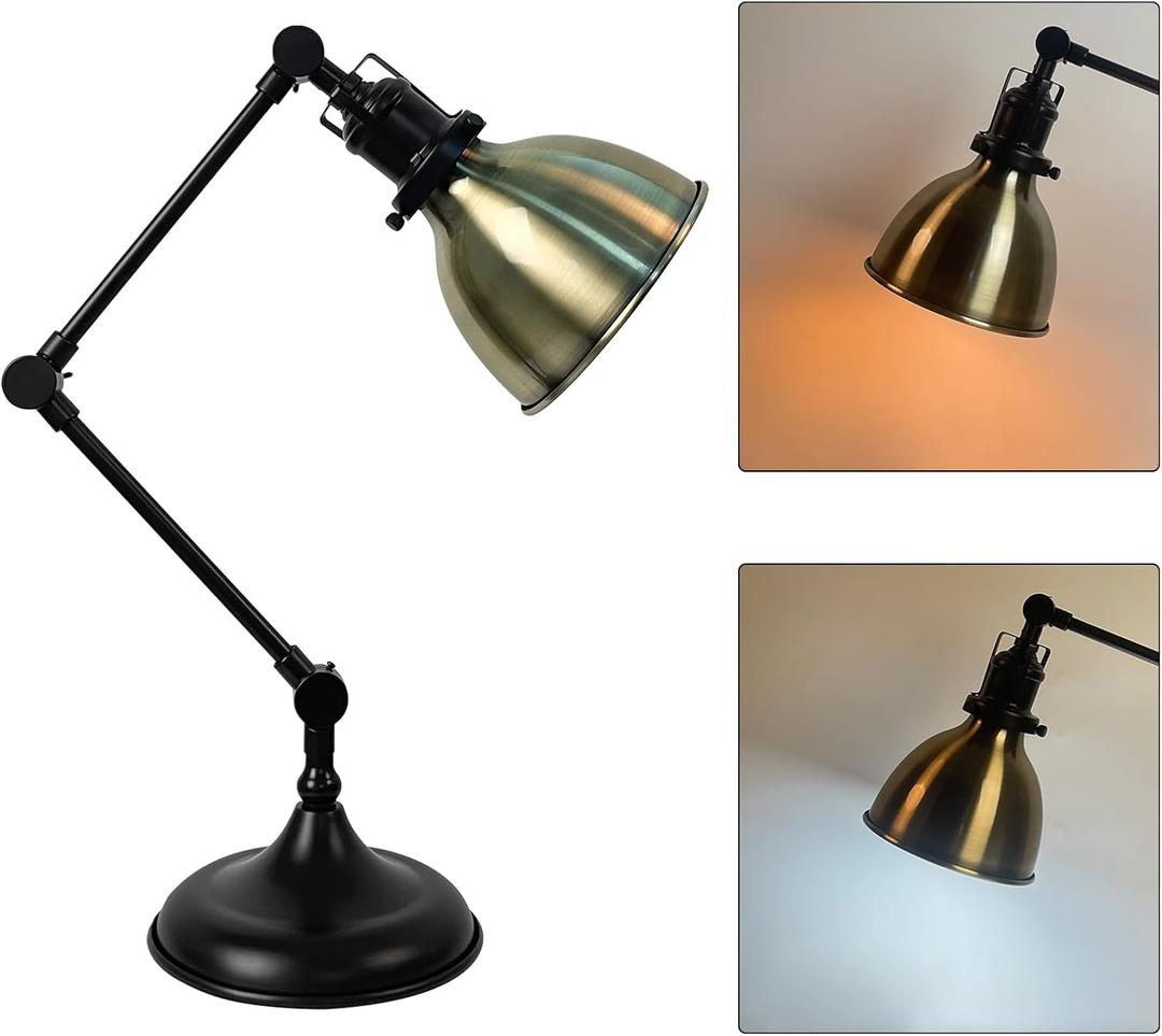 Desk Lamp for Home Office, Desk Light with Adjustable Multi-Joint Metal Swing Arms Table Lamp, Industrial Table Light for for Home Office, Work, Study, Reading, E26 Base (Antique Brass)