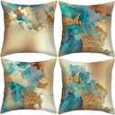 HOSTECCO Teal and Gold Throw Pillow Covers 18x18 inch Set of 4 Turquoise Gold Abstract Pillow Cases Modern Decorative Cushion Covers for Sofa Couch (Nordic Abstract 2)