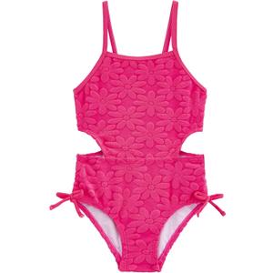 LIZENS Girls One Piece Swimwear Cut Out Floral Print 2-12Years Bow Beach Bathing Swimsuit（BDG7113, 10-12T Pink)