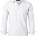 Alimens & Gentle Mens Dress Shirts Stretch Long Sleeve Formal Business Wedding Button Down Shirt Wrinkle Free (Medium, Solid White)