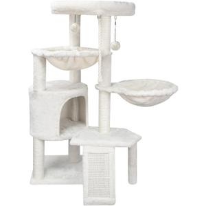 Wang Xin Three Layer Cat Tree with Cat Condo Scratch Pad and Two Hammocks,Beige