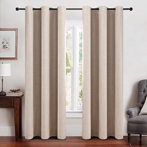 MIULEE Linen Texture Curtains Soild 100% Blackout Thermal Insulated Natural Beige Grommet Room Darkening Curtains & Drapes for Living Room Bedroom Nursery 42 x 90 (2 Panels)