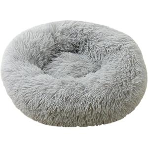 Mr Fluffy Friend - The Original Calming Pet Bed, Warm Plush Donut Dog Bed Washable (S (19"/50CM), Grey)