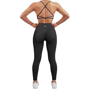 SUUKSESS Women Seamless Workout Sets Strappy Sports Bra High Waist Booty Leggings Outfits, Small