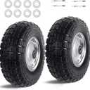 12'' Flat Free Tires Rubber Replacement Solid Tire and Wheel Assemblies for Hand Trucks Garden Cart Wheelbarrow - 3.5Wide Polyurethane Tires 2.1 Hub with 5/8 Inch Axle Borehole Silver