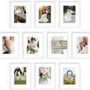 upsimples 8x10 Picture Frame Set of 10, Display Pictures 5x7 with Mat or 8x10 Without, Multi Photo Frames Collage for Wall or Tabletop Display, White