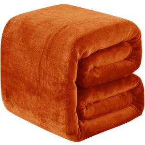 Fleece Blankets for All Season - Premium Lightweight Anti-Static Throw for Queen/Full Size Bed Extra Soft Brush Fabric Warm Sofa Thermal Blanket 90" x 90"(Orange)