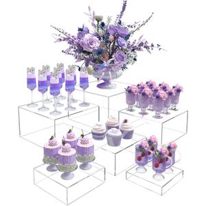 Buffet Risers, Food Display Risers for Party, Crystal Clear Acrylic Risers Display Stand for Buffet Table, Catering Displays for Dessert, Cube Box Nesting Riser with Hollow Bottom (5"x6"x7"x8"x9"x10" 6PCS Clear)