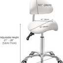 Antlu Saddle Stool Chair with Back Ergonomic Rolling Esthetician Seat for Salon Tattoo Shop Spa Dentist Clinic (Adjustable Backrest, White)