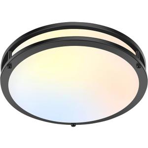 LED Ceiling Light Fixture Black, 36W 4400Lm Flush Mount Ceiling Lamps, Dimmable 5CCT 2700K/3000K/4000K/5000K/6500K, 13 Inch Super Bright Modern Bedroom Ceiling Lights for Kitchen Hallway, 1 Pack