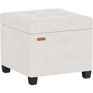 ABHENG Chenille Cover Steel Frame Ottoman with 48L Storage,17.7" x 17.7" x 17.7" Square Linen Storage Ottoman Stool Cube with Legs,for Dorm Livingroom White UASND641W