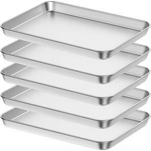 Baking Sheet Set of 5, Bastwe 18 inch Commercial Grade Stainless Steel Baking Pan, Professional Bakeware Oven Tray, Healthy & Non-toxic, Rust Free & Mirror Finish, Easy Clean & Dishwasher Safe (5 Piece x 18 inch)