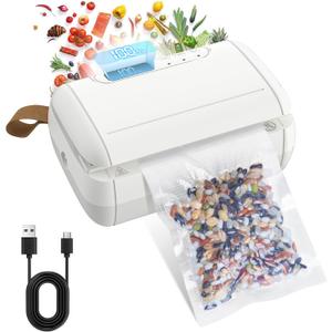 AIFEI Mini Vacuum Sealer for Food, 10 in 1 Mini Bag Sealer Heat Seal with Cutter Rechargeable Cordless Handheld Vacuum Sealer Bag Resealer for Snacks Plastic Bag Marson Jar Food Storage- White
