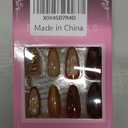 Medium Press on Nails Almond Fake Nails with Design Gold Foil Charms Flower Glue on Acrylic Nails Brown Stick on False Nails Artificial Full Cover Nail Supplies for Women 24 Pcs