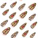 Leopard Print Press on Nails with 3D Cherry Charms, Medium Almond Fake Nails, Glossy Acrylic False Nails, Reusable Full Cover Stick on Nails for Women Manicure 24Pcs