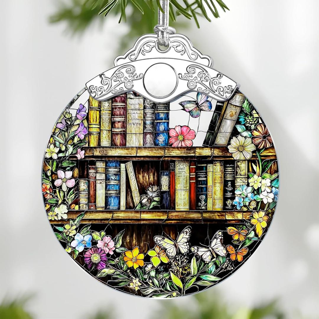 Book Stained Glass Ornament, Christmas Ornaments  Christmas Tree Decorations, Holiday Decor, Stocking Stuffer, Gift Idea, Gifts for Book Lover, Friend, and Faimly