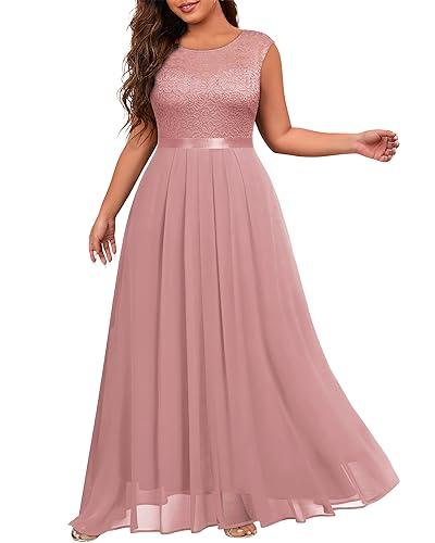 Miusol Women's Plus Size Sleeveless Scoop Neck Floral Lace Bridesmaid Evening Party Maxi Dress Pink 4XL