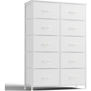 DUMOS 10 Drawer Tall Dresser for Bedroom & Living Room, White, 11.8"D x 31.5"W x 45.8"H