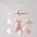 EERKEOD Baby Crib Mobile Bunny Nursery Mobile for Boys Girls Teddy Velvet Mobile Nursery Decor for Infant Bedroom Hanging Baby Mobile for Bassinet Newborn Baby GiftPink Bunny