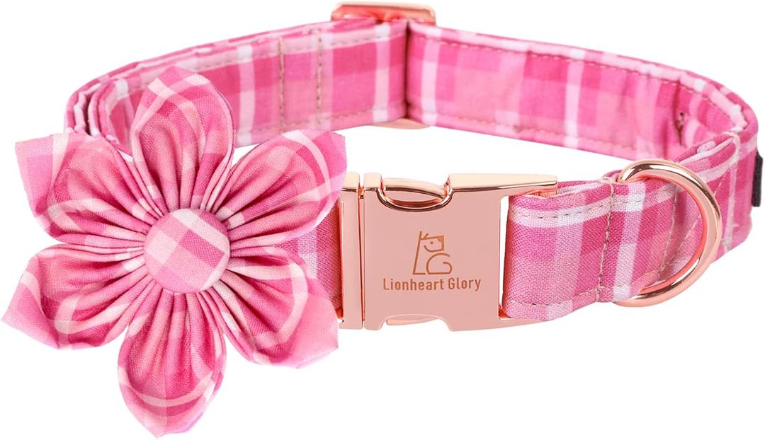 Lionheart Glory Dog Collar, Pink Dog Collar with Flower, Cute Floral Pattern Pet Collar Adjustable Pet Collar for Small Dogs (Small (Pack of 1)