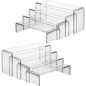 2 Set Large Acrylic Display Risers,8 Pcs Clear Perfume Stand Organizer,Desktop Display Shelves Collect Pop Figures Toys Cupcake Dessert for Decor,Food Display Shelves for Party