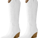 Arromic Cowboy Boots for Women Comfortable Womens Embroidered Western Cowgirl Knee High Boots Pointed Toe Zipper Chunky Heel Country Outfit Retro Tall Boots 9.5