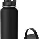 Navigate 32 oz Insulated Stainless Steel Sports Water Bottle with Spout & Handle Lids,Wide Mouth Water Jug with Double Walled Leak Proof Keep Cold for 24 Hrs Hot for 12 Hrs,Black