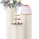 3 Pack Cylinder Stands for Party, Round Cake Pedestal Stands Foldable Buffet Food Risers White Cardboard Cylinder Stands with Acrylic Plates Centerpiece Cake Pedestal Stand for Birthday Wedding Table (3PCS-H468)
