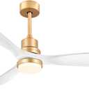 White and Gold Ceiling Fans with Lights Remote Control, 52 inch Modern Gold Ceiling Fan ETL Listed, 3 Downrods, 3 blades Gold Fan Reversible Quiet DC Motor, Timer, 6-Speed for Outdor Patio Bedroom