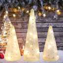 Mercury Glass Christmas Tree Battery Operated Glass Christmas Trees with Timer LED Fairy Lights Lighted Christmas Tabletop Ornaments Mantel Window Home Decor, Set of 3