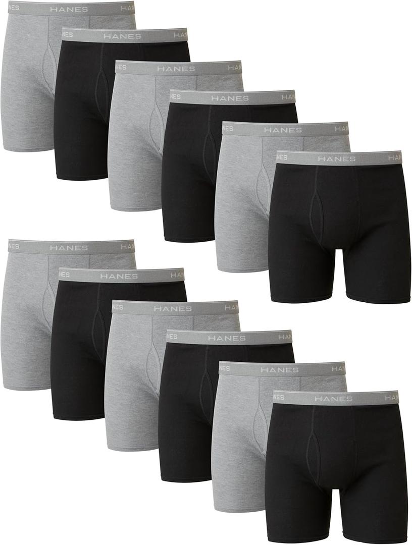 Hanes mens Underwear Boxer Briefs Pack, Cool & Breathable Cotton Moisture-wicking Underwear for Men, No Ride Up (Medium, Black/Gray - 12 Pack)