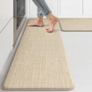 KIMODE Kitchen Mat Cushioned Anti Fatigue  Beige Padded Kitchen Floor Mats Non Slip, Comfort Textilene Kitchen Mats for Floor, Standing Mat for Laundry Office Sink Desk
