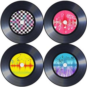 60PCS Record Paper Placemats Disposable 13.7 Inch Rock and Roll Vinyl Record Place Mats Vintage Musical Theme Round Table Mats for Dinner Table Decor Birthday 50s Theme Rock Music Party Supplies