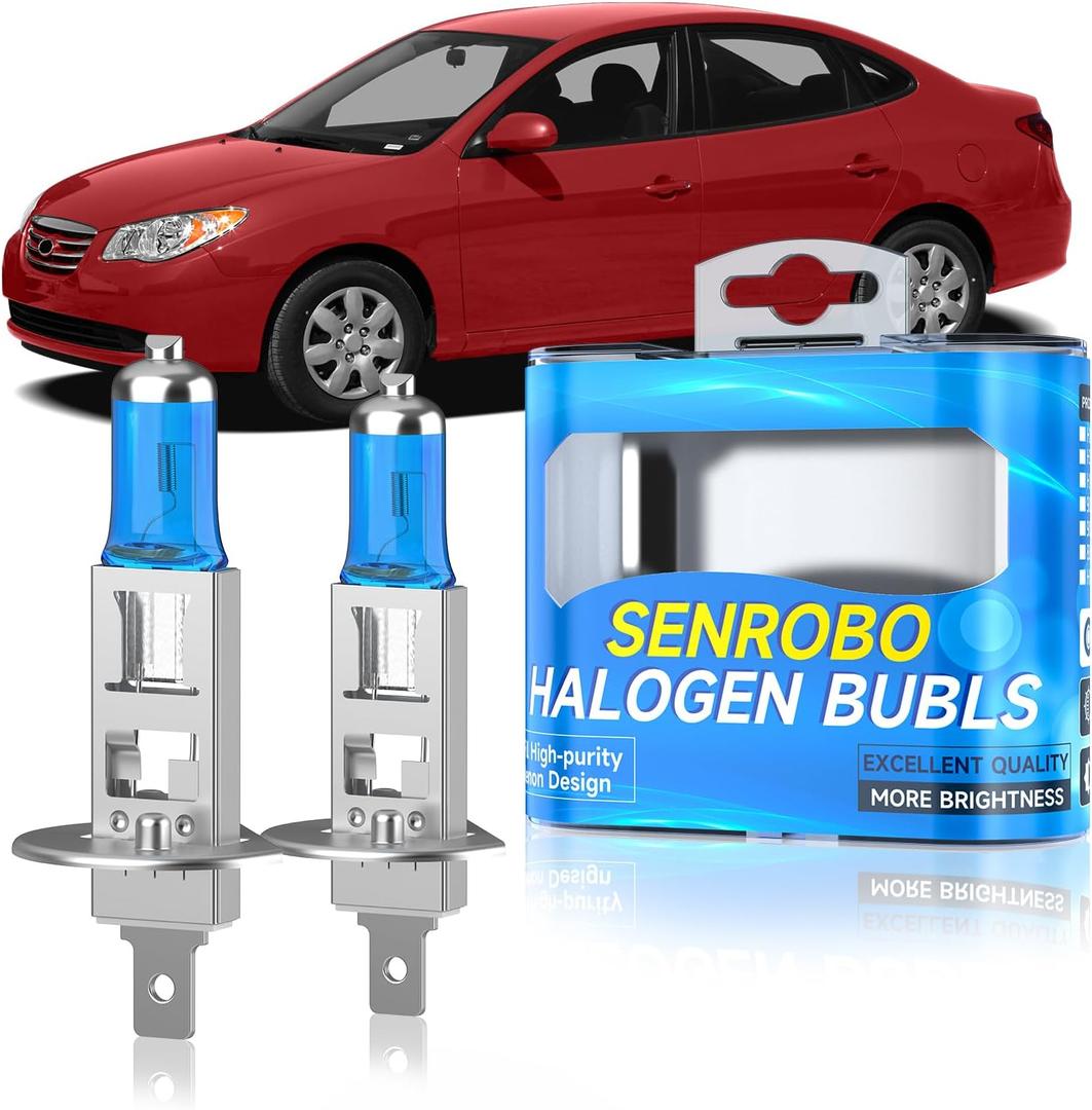 Halogen Headlight Bulbs Fit for Hyundai Elantra 2007-2013, H1 High Beam Headlight Replacement Bulb, Super Bright 5000K White, Plug and Play, Pack of 2