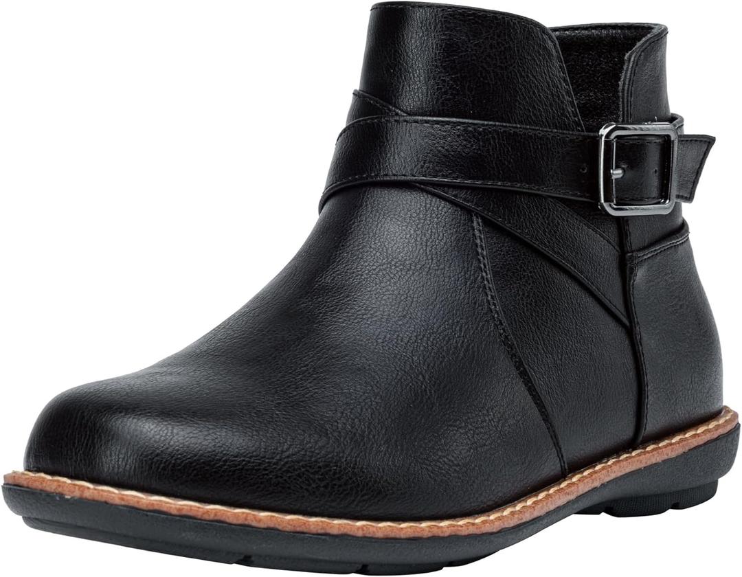 Vepose Womens 9005 Flat Ankle Boots, No Heel Round Toe Short Booties Size 9 (CJY9005 Black 09)