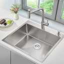 POPFLY 2522 Inch Drop in Kitchen Sink, Top mount Stainless Steel Single Bowl Sink, 18 Gauge Hand-made Overmount 9 Inch Deep Sink, Brushed