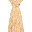 GRACE KARIN Womens 2025 Floral Summer VNeck Ruffle Sleeve Empire Waist ALine Casual Maxi Tiered Dress with Pockets Yellow White Flower XL