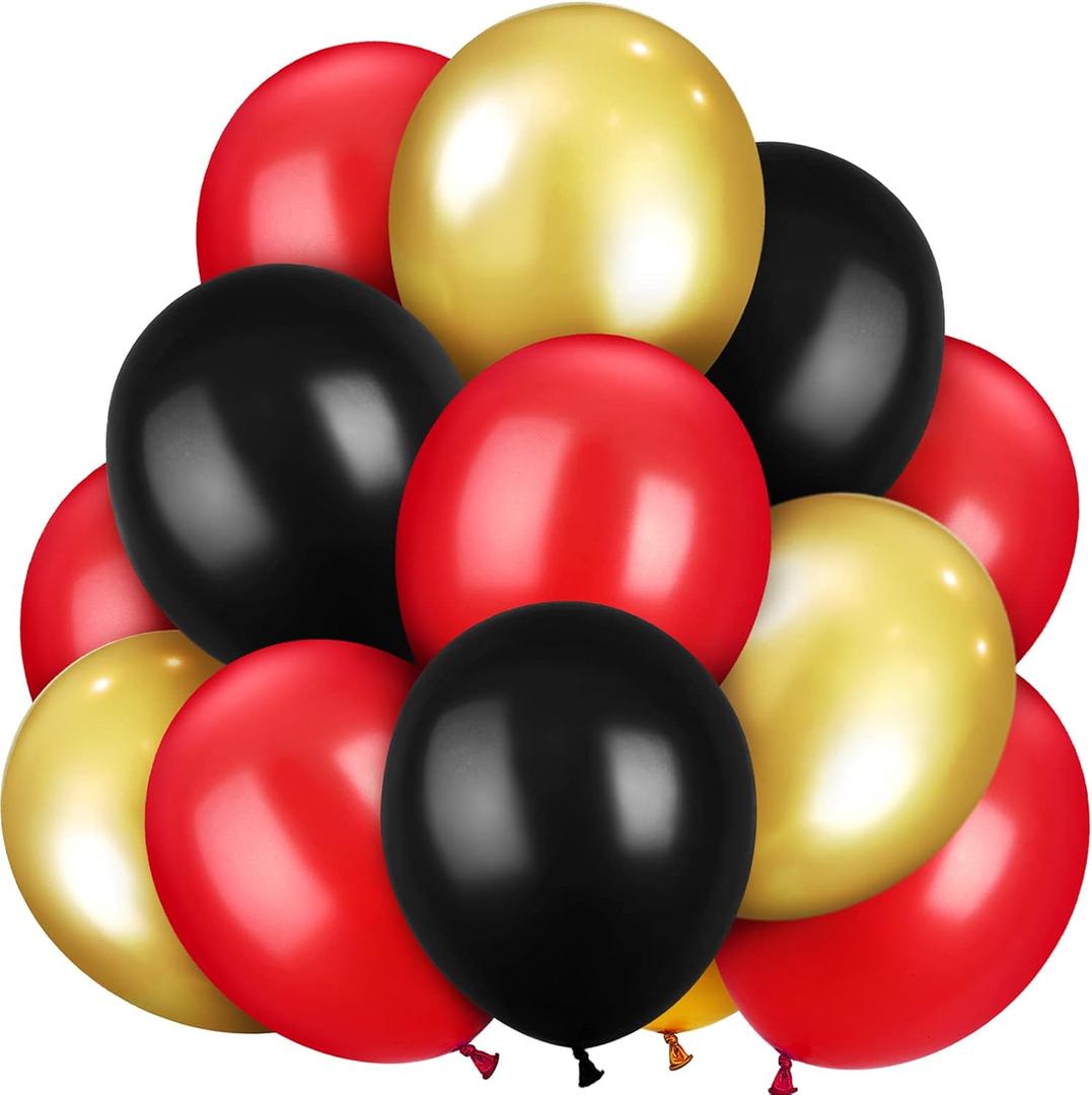 TecUnite 100 Pcs Red Black Gold Latex Balloons 6.6 Inch Colorful Round Balloons for Wedding Birthday Festival Racing Car Poker Card Party Decoration