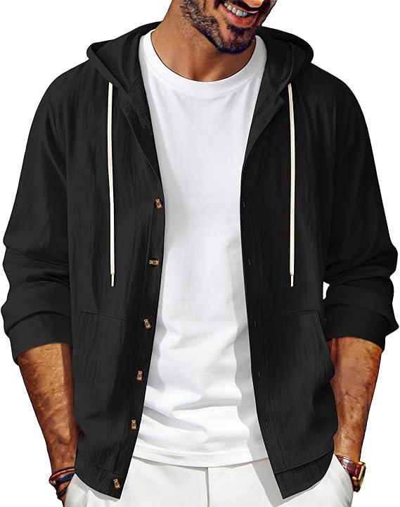 Pockets Casual Hawaiian Beach Shirts Lightweight Fashion Hoodies Overshirt Jacket Black : Clothing, Shoes & Jewelry, XL