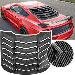 Rear Window Louver for Ford Mustang 2015 2016 2017 2018 2019 2020 2021 2022 2023 Windshield Sun Shade Cover Vent GT Lambo Style Custom Fit All Weather (Glossy Carbon Fiber)