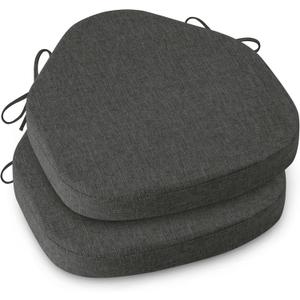 AddGrace Chair Cushions for Dining Chairs Set of 2 Windsor Kitchen Seat Cushions with Removable Textured Cover and Non Slip Bottom Indoor Seat Pads with Ties and Foam (16.5x15.5 Inches Darkgrey)