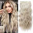 REECHO Hair Extensions, 4PCS Clip in Hair Extensions HE001 Natural Soft Synthetic Hairpieces for Women, Ash Blonde with Blonde Highlights