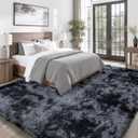 8x10 Area Rugs for Living Room Bedroom: Black Grey Soft Fluffy Shag Upgrade Non-Slip High Pile Carpet Large Fuzzy Plush Indoor Floor Decor Shaggy Rug for Kid Boys Girls Playroom Nursery Modern Home
