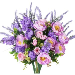 HUAESIN Artificial Flowers Silk Rose Peony Bouquets Purple Flowers Artificial Bouquet Silk Flower Arrangements for Home Table Centerpieces Wedding Indoor Outdoor Decorations