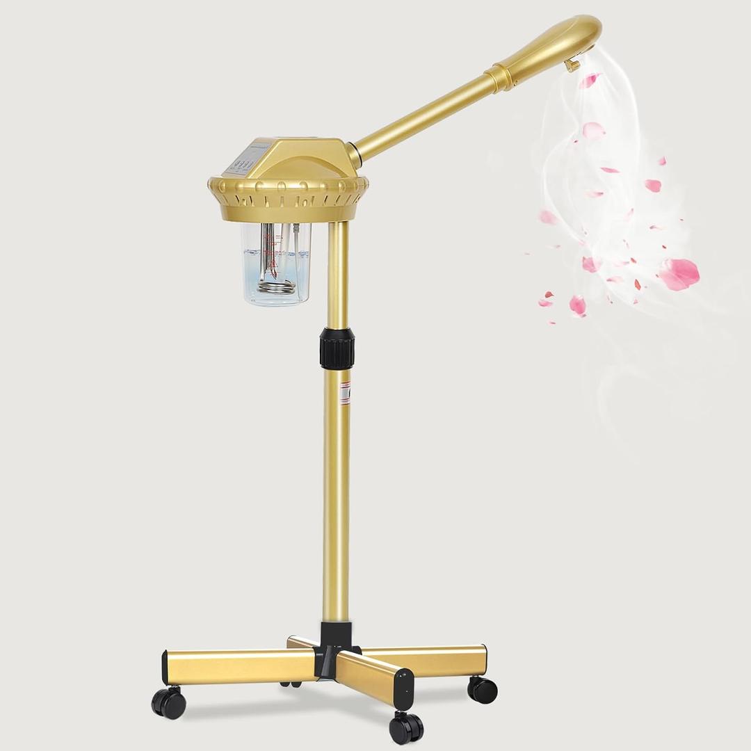 Professional Facial Steamer on Wheels,Gold Ozone Steamer for Face with 30-Minutes Timer,Spa Face Steamer for Deep Facial Cleansing (FS-03, 21-Gold)