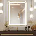 24"x32" Gold LED Mirror for Bathroom, Metal Frame Metal frame Rectangle Mirror with Rounded Edges, Stepless Dimmable Wall Mirrors with Anti-Fog, IP65 Waterproof, UL-Listed(Horizontal/Vertical)